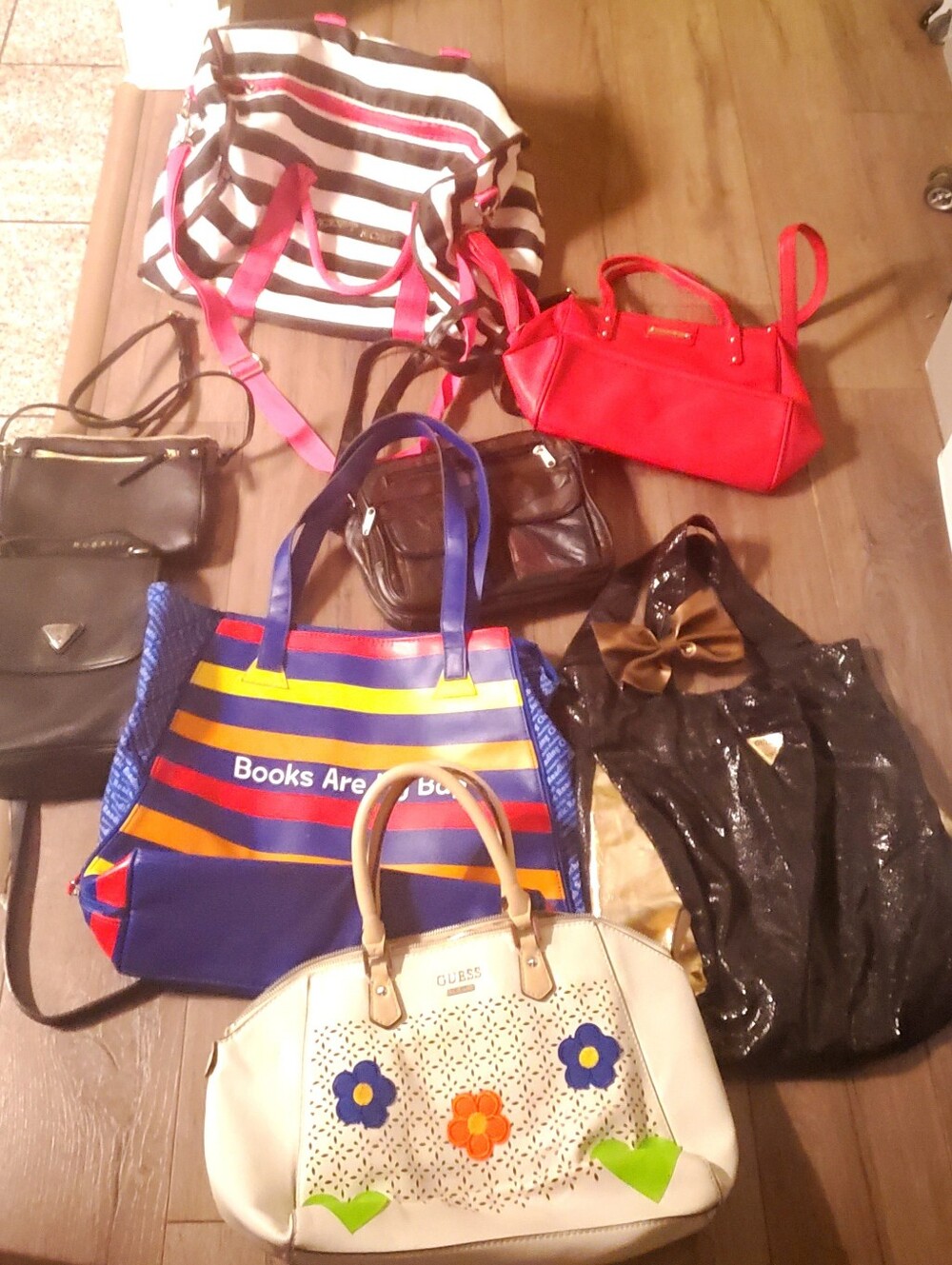 8 Bags purses,totes shoulder bags, Guess, Victoria's Secret,Nine West, MOVING